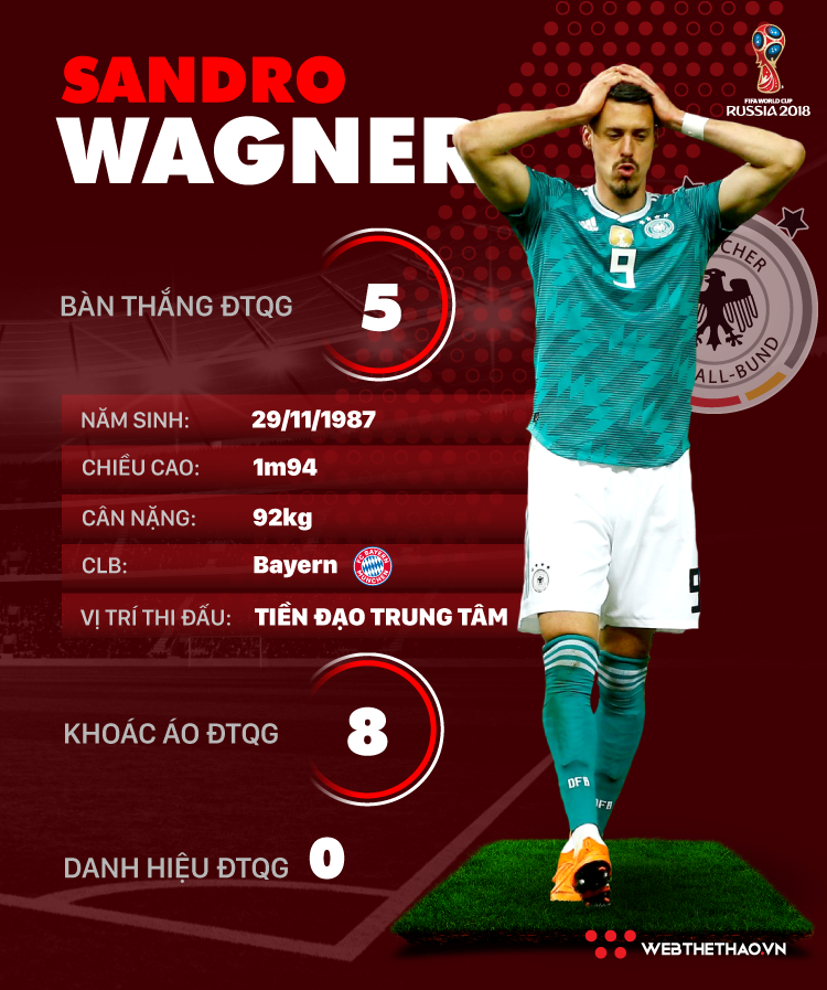 Thông tin cầu thủ Sandro Wagner của ĐT Đức dự World Cup 2018