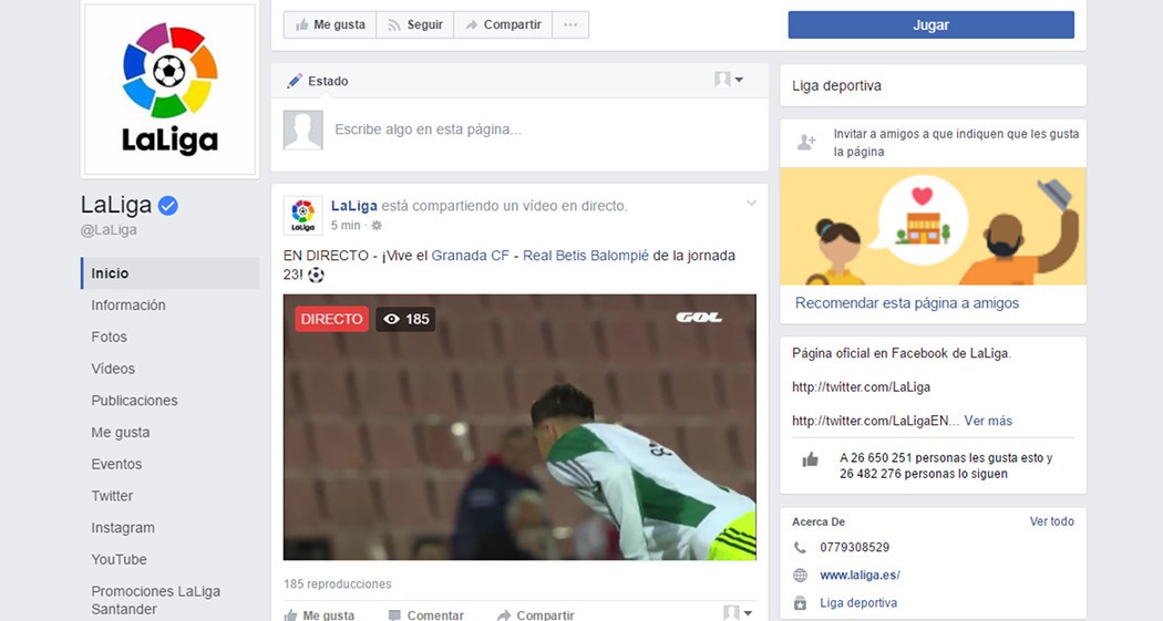 Trận Granada gặp Real Betis mới được phát trực tiếp trên Facebook