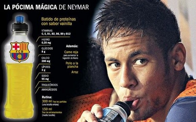 Barcelona cho Neymar uống nước thần để phục hồi thể lực sau mỗi buổi tập luyện và thi đấu