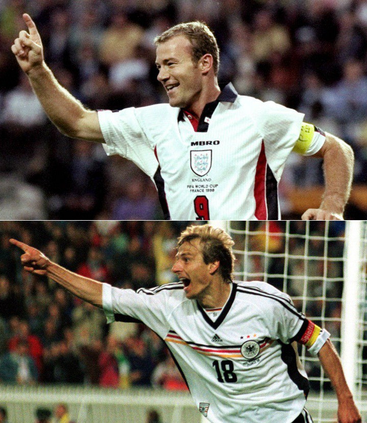 Cả ĐT Anh và Đức đều từng sở hữu những tiền đạo giỏi như Shearer (trên) hay Klinsmanns (dưới)