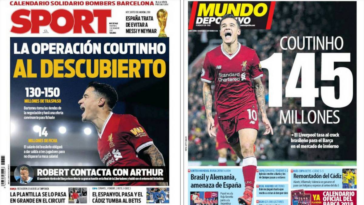 Barcelona gửi tới Liverpool lời đề nghị trị giá 145 triệu euro cho Coutinho
