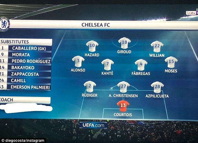 Hình ảnh: Costa xóa trắng tên của Conte trên băng ghế chỉ đạo Chelsea