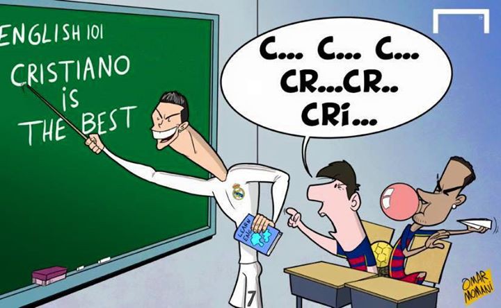Ronaldo dạy tiếng anh cho Messi, Neymar.
