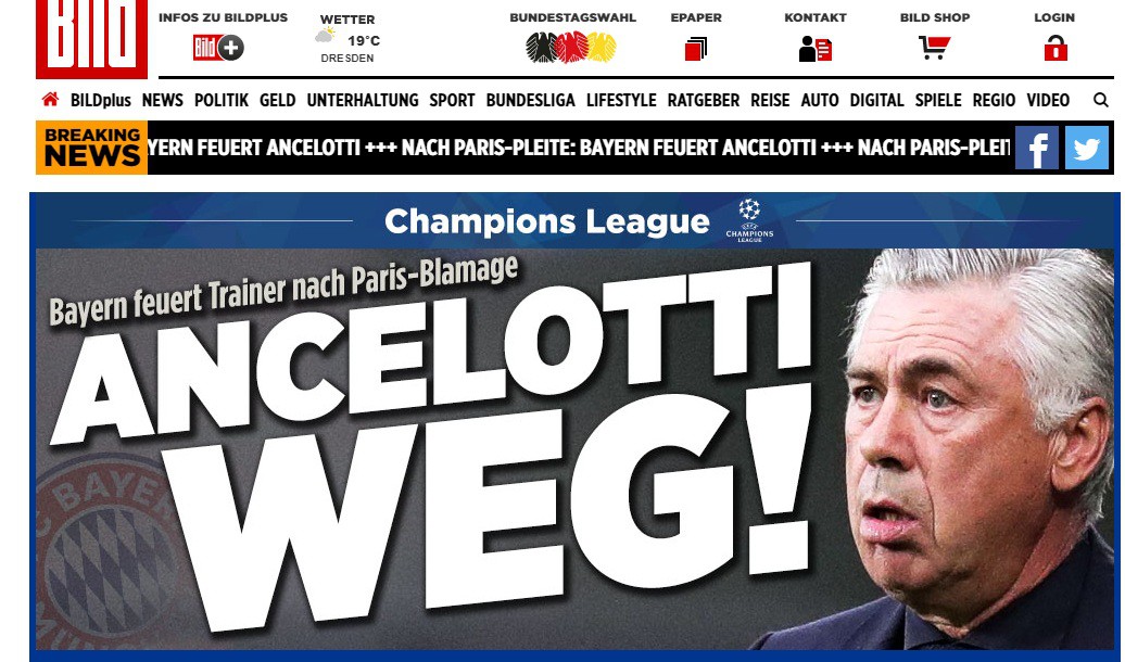 Báo giới Đức vừa loan tin Ancelotti mất việc