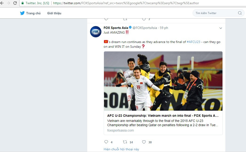 Hình ảnh: Fox Sports thán phục trước kỳ tích lọt vào CK của U23 Việt Nam