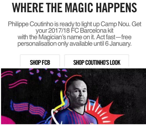 Hình ảnh: Nike đã nhanh nhẩu đăng bán áo đấu Coutinho mặc ở Barca