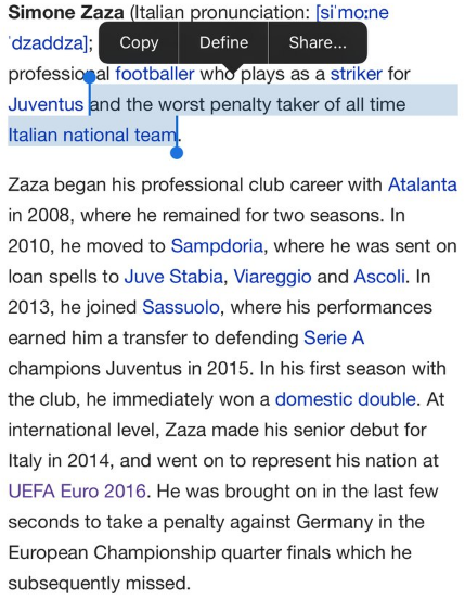 ''Simone Zaza là cầu thủ sút phạt đền tệ nhất trong lịch sử ĐT Italia.''