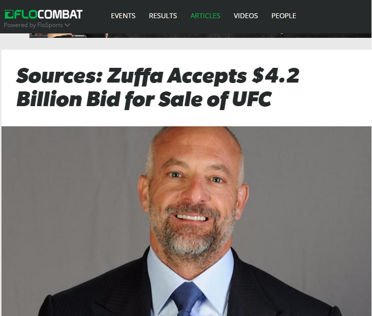FloCombat thông tin về việc UFC chính thức bị bán trên trang chủ.