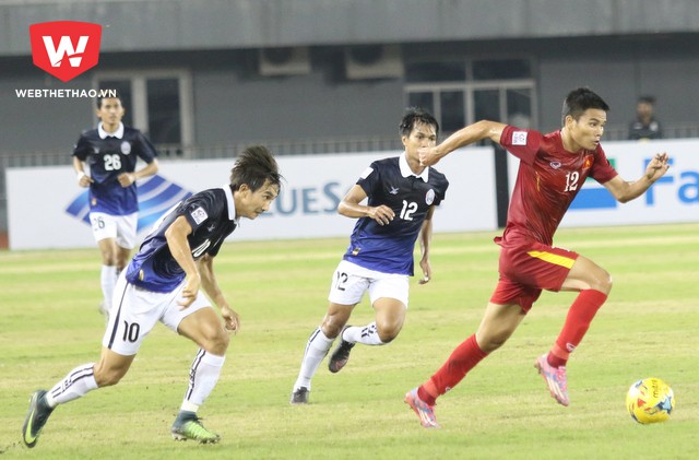 Lê Văn Thắng (số 12) đã có một trận đấu tốt trước Campuchia.