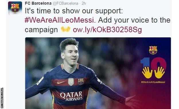 Chiến dịch #WeAreAllLeoMessi được Barcelona khởi động trên trang Twitter.