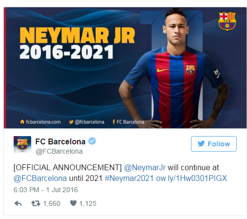 Neymar ở lại Barca đến năm 2021.