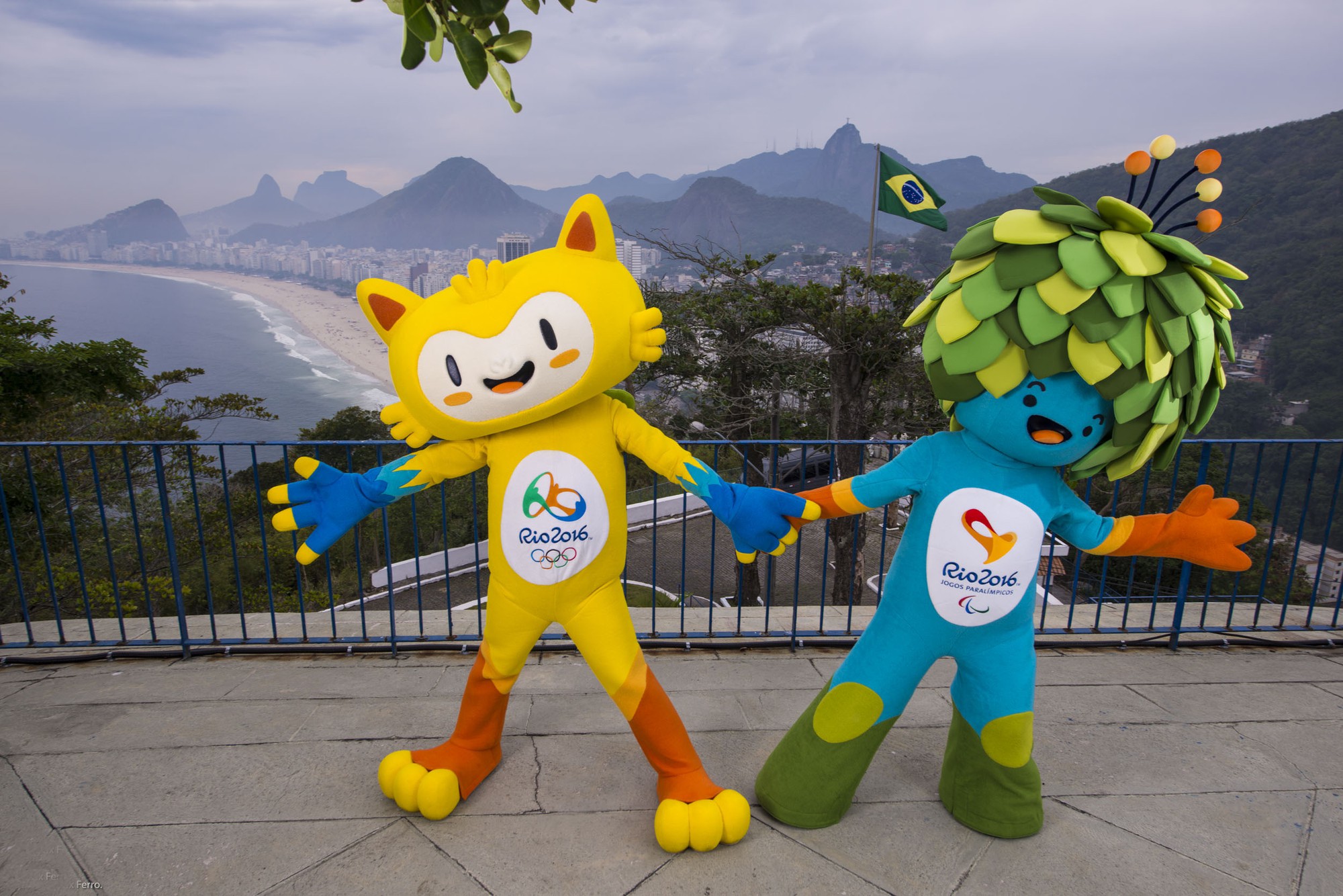 Vinicius và người bạn Tom - linh vật của Paralympic 2016.