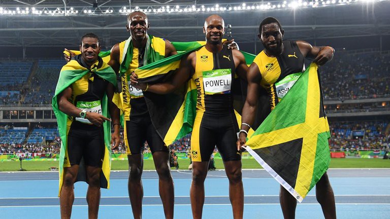 Yohan Blake, Usain Bolt, Asafa Powell và Nickel Ashmeade.