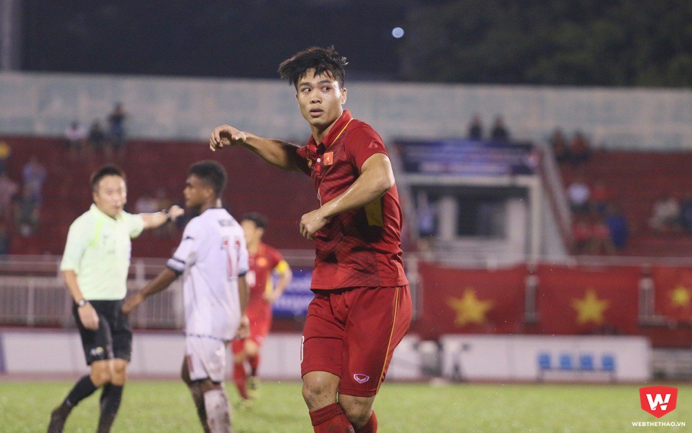 Công Phượng ghi hai bàn vào lưới U22 Timor Leste và để lại ấn tượng mạnh với HLV U22 Hàn Quốc. Ảnh: Quang Thịnh.