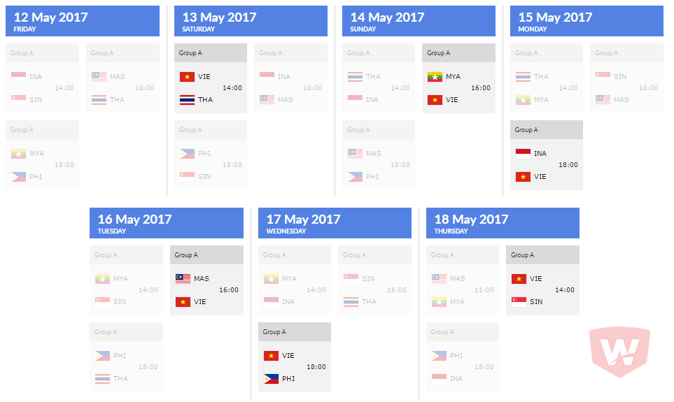 Lịch thi đấu SEABA 2017 theo giờ Việt Nam. Ảnh: FIBA.