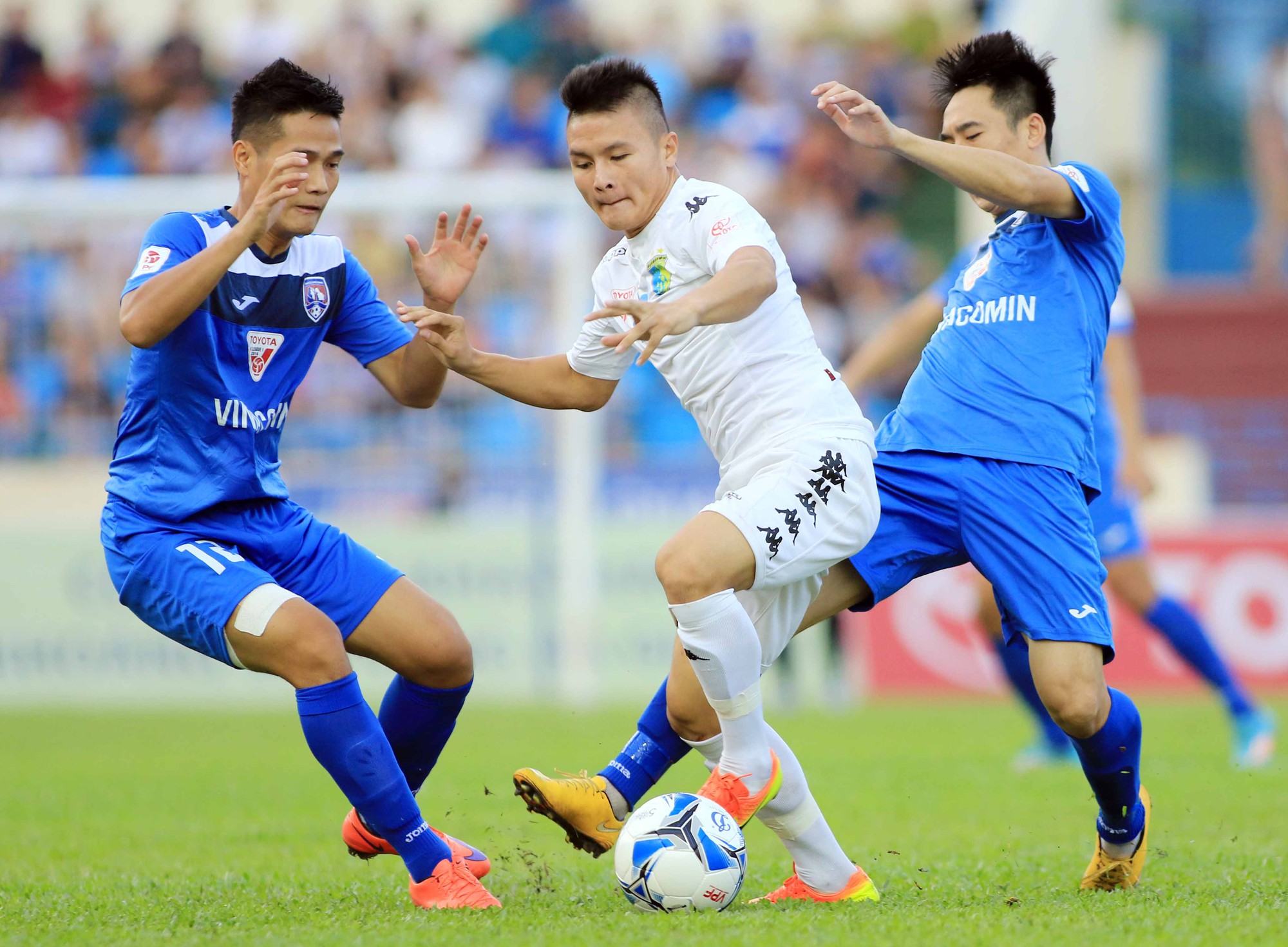 T.Quảng Ninh của HLV Phan Thanh Hùng sẽ tìm cách ngáng chân Hà Nội FC trong cuộc đua vô địch ? Ảnh Hải Đăng