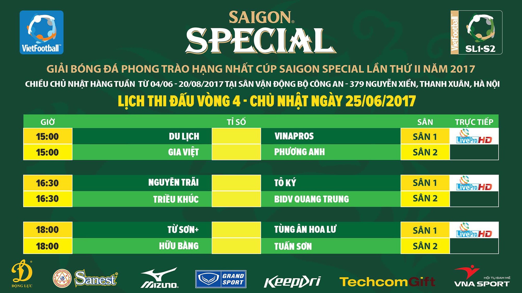 Lịch thi đấu vòng 4 giải hạng Nhất Cúp Bia Saigon Special