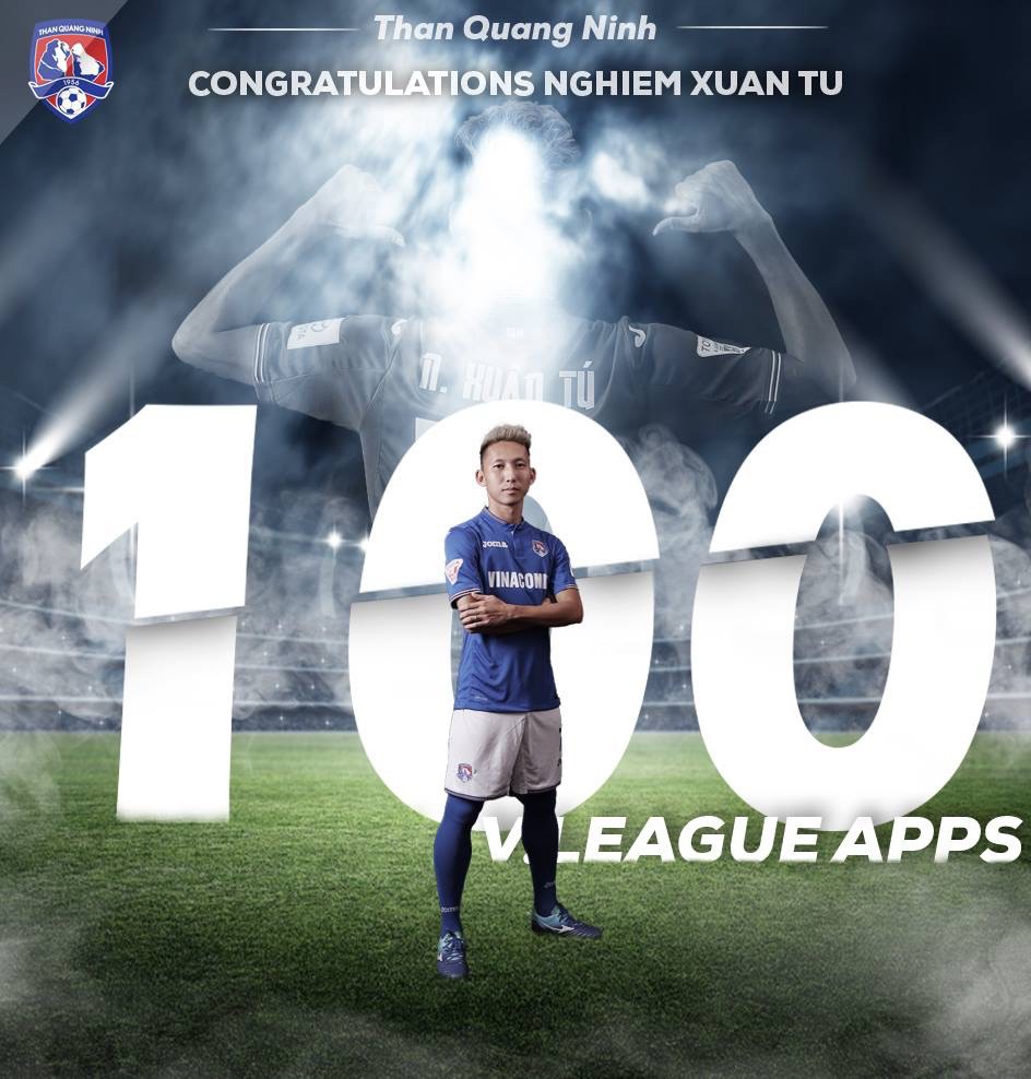 100 trận ở V.League có thể xem là cột mốc đáng nhớ với cá nhân tiền vệ này. Ảnh Quảng Ninh FC