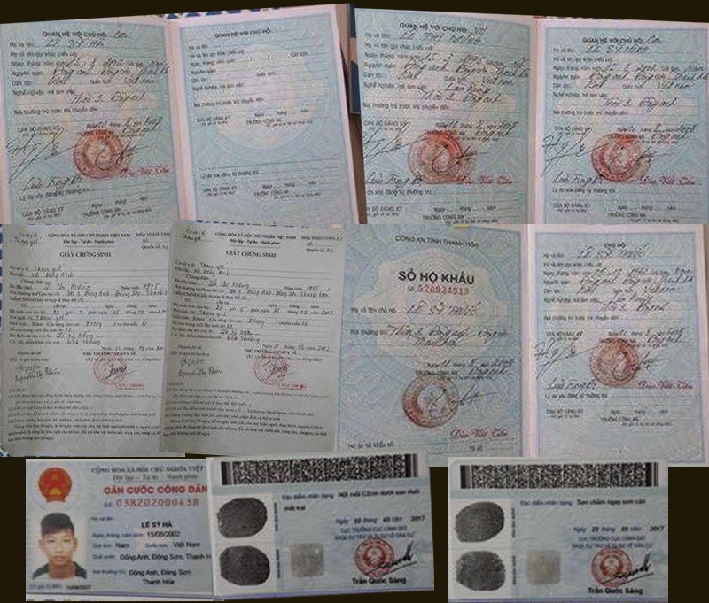 Toàn bộ hồ sơ gốc gồm hộ khẩu, chứng minh thư, giấy chứng sinh của hai cầu thủ Lê Sỹ Hà, Lê Sỹ Hồng được gia đình cung cấp đều sinh năm 2002