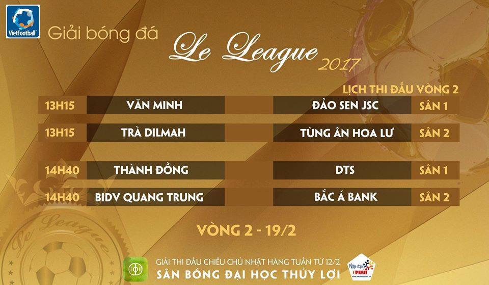 Lịch thi đấu vòng 2 Le League 2017