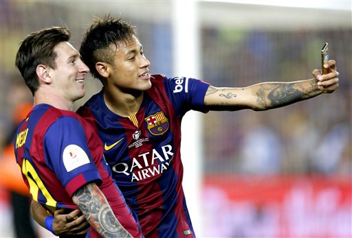 Lionel Messi, Neymar (Barcelona) Barcelona vs Athletic de Bilbao, Copa del Rey Final football match at Nou Camp Stadium, Barcelona, Spain - 30 May 2015  (Rex Features via AP Images)