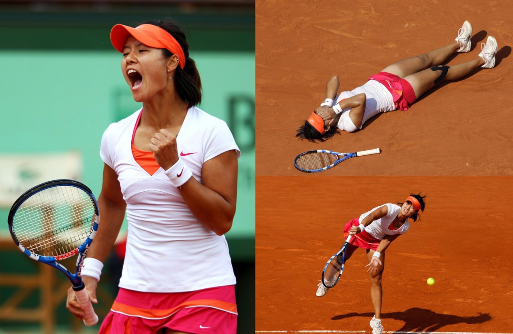 PARIS, FRANCE - JUNE 04:  Na Li of China celebrates a point during the women’s singles final match between Francesca Schiavone of Italy and Na Li of China on day fourteen of the French Open at Roland Garros on June 4, 2011 in Paris, France.  (Photo by Clive Brunskill/Getty Images)