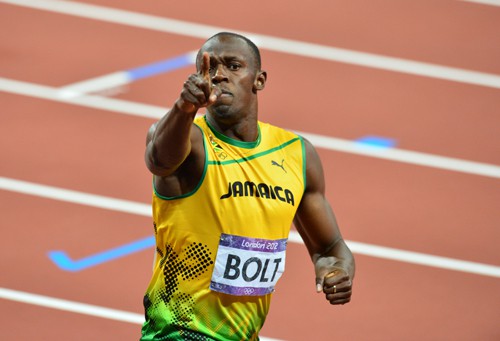 Jamaica's Usain Bolt celebrates after wi