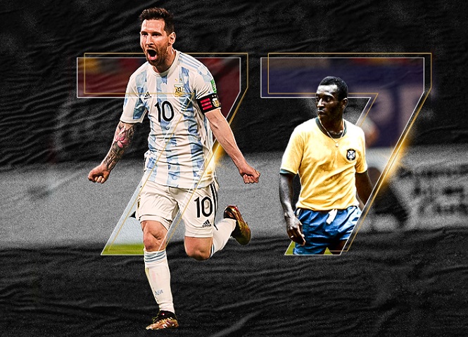 Messi san bằng kỷ lục bàn thắng của Pele với đội tuyển