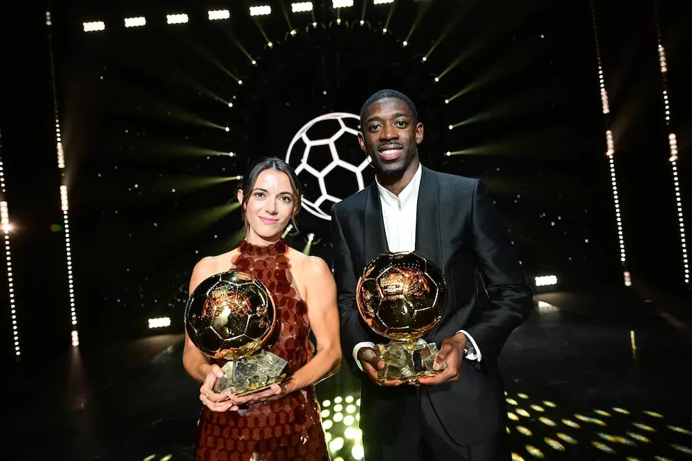 Aitana Bonmati và Ousmane Dembele, những người giành Quả bóng vàng 2025 (Ảnh: Infobae)