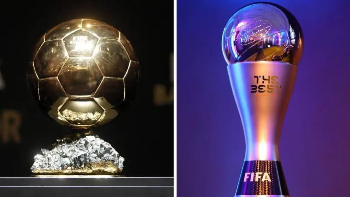Danh hiệu Quả bóng vàng của France Football (trái) và The Best của FIFA