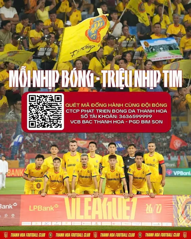CLB Thanh Hóa kêu gọi NHM cùng doanh nghiệp chung tay giúp đội bóng. Ảnh: THFC