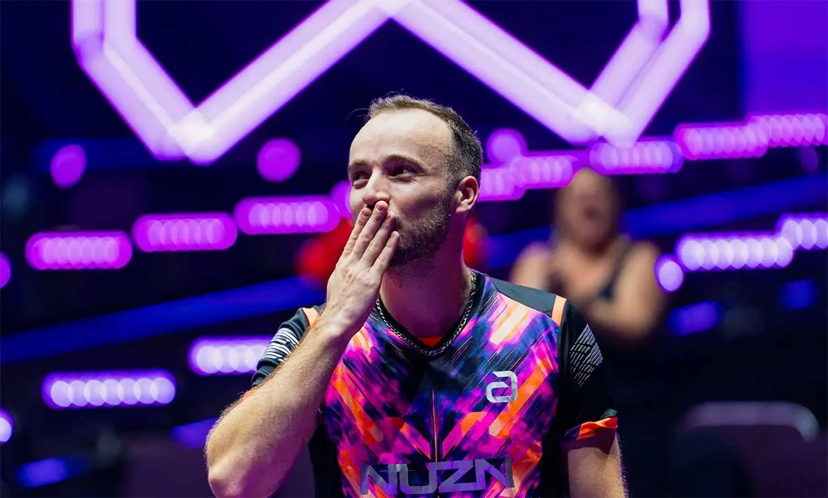 Simon Gauzy gây sốc khi đánh bại Tomokazu Harimoto tại WTT Champions Montpellier 2026 (Ảnh: WTT)