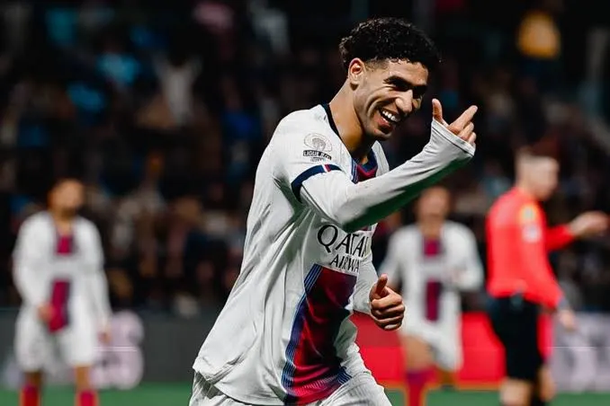 Achraf Hakimi ghi dấu giày vào cả 5 bàn thắng của PSG (Ảnh: Marca)